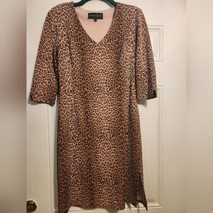 Donna Ricco Brown Leopard Long Sleeve Dress